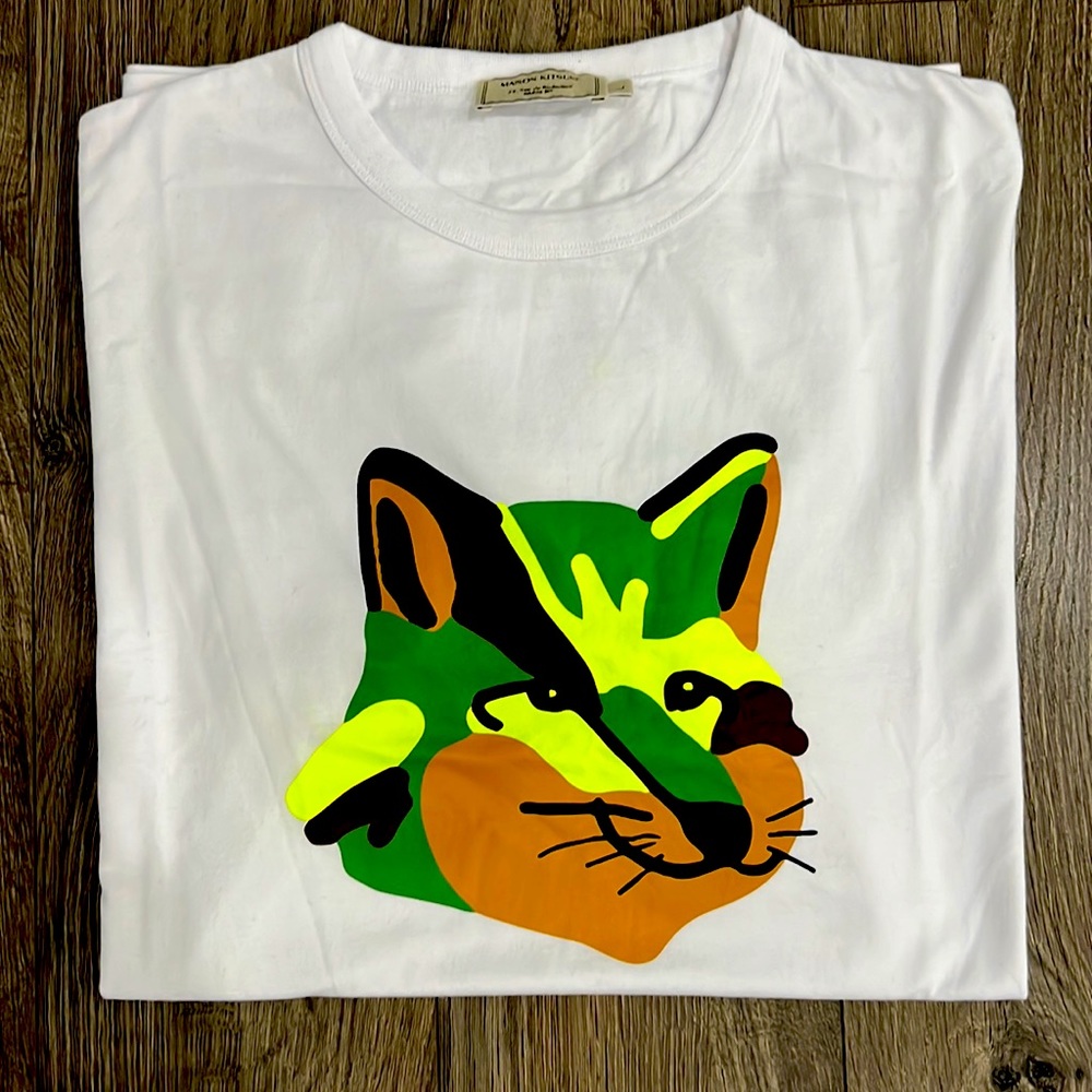 White neon fox maison kitsune T-Shirt